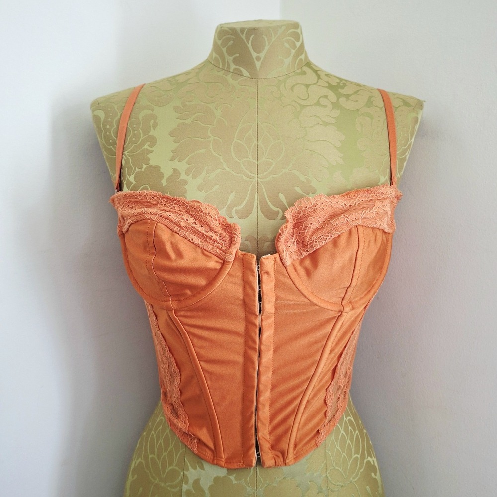 Edikted Orange Floral Lace Corset Boustier Top Festival Rave Fairycore Size Med
